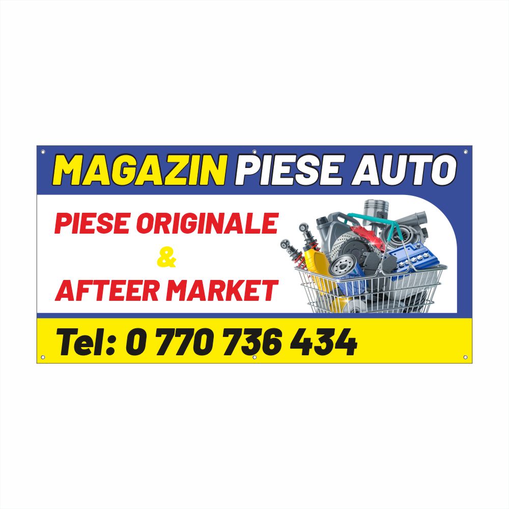 Banner Magazin Piese Auto Personalizat – Design Atrăgător, Tiv și Capse Incluse