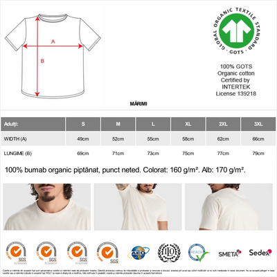 Set 3 Tricouri Bumbac 100% Organic (certificat GOTS) Bărbați – Alb Vintage, Mentă, Bleumarin