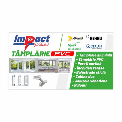 Banner Tâmplărie PVC & Aluminiu Personalizat – Design Complet, Tiv și Capse Incluse