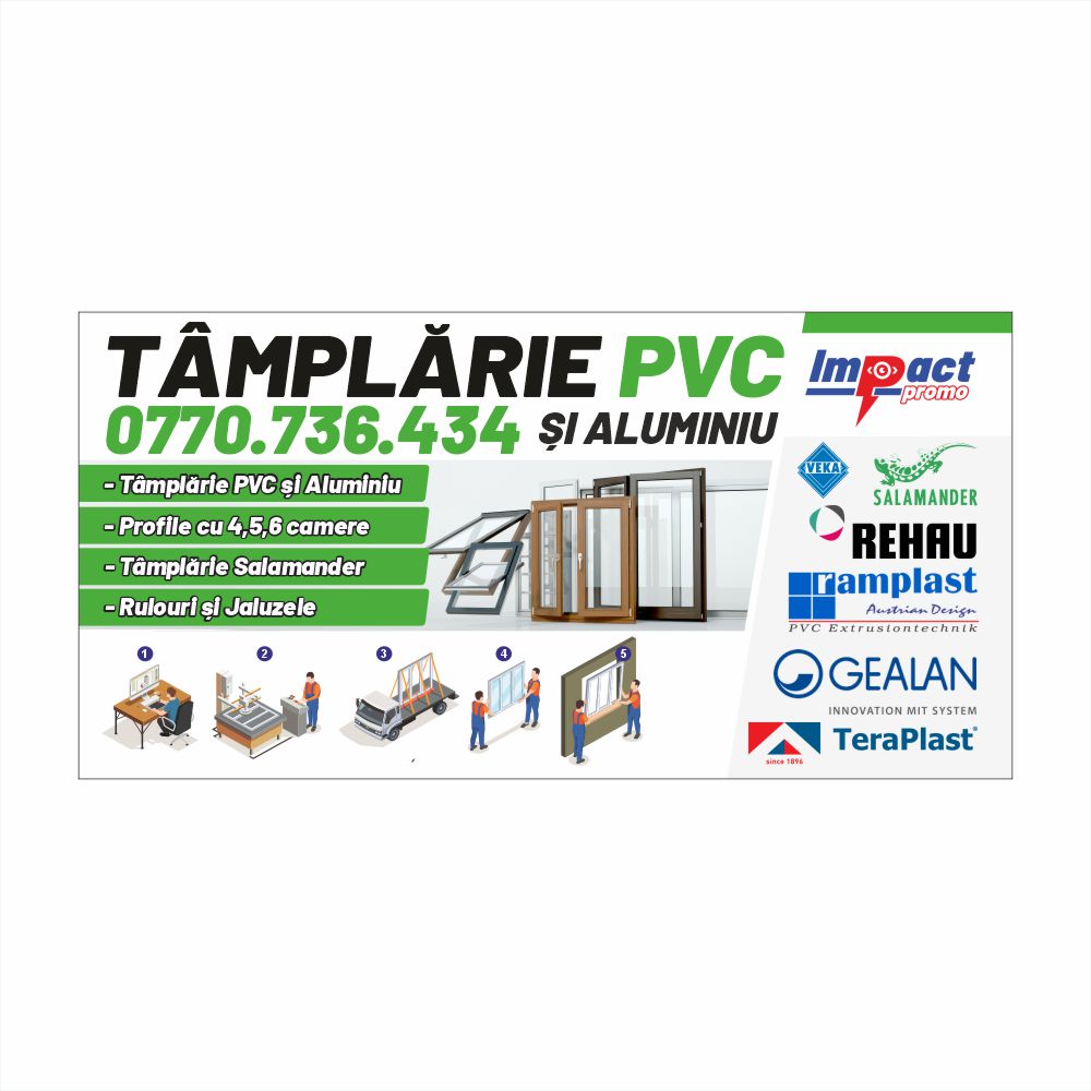 Banner Tâmplărie PVC & Aluminiu Personalizat – Ofertă Completă, Tiv și Capse Incluse