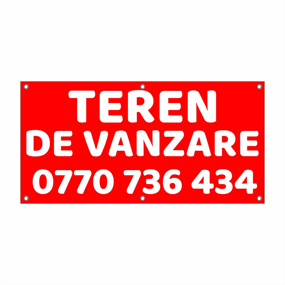 Banner Teren de Vânzare Personalizat – Vizibilitate Maximă, Tiv și Capse Incluse