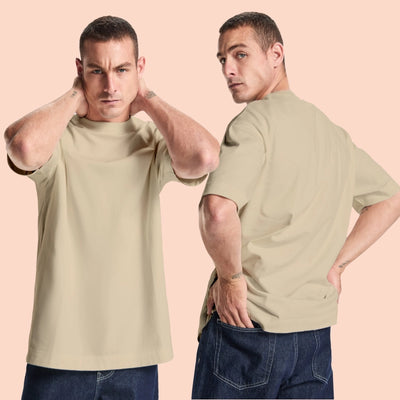 Set 5 tricouri oversize premium - bumbac 100% -  270g - culori diferite – Alb, Vintage, Nisipiu, Abanos, Negru