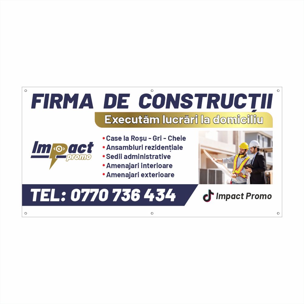 Banner Firmă de Construcții cu Tiv și Capse Incluse – Servicii Complete