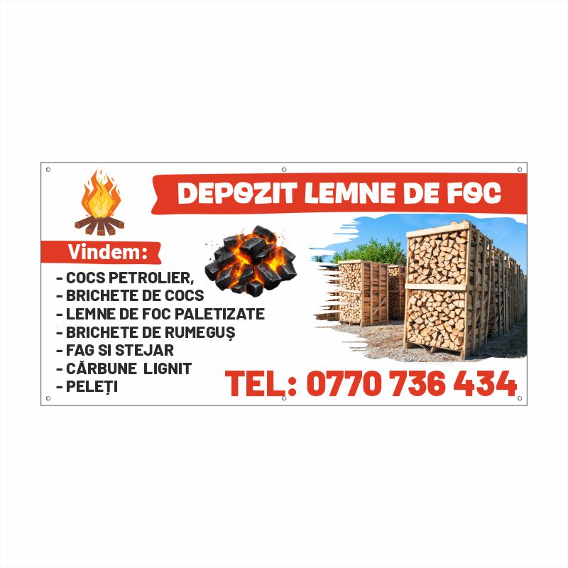 Banner Depozit Lemne de Foc cu Tiv și Capse Incluse – Lemne, Peleți și Combustibili