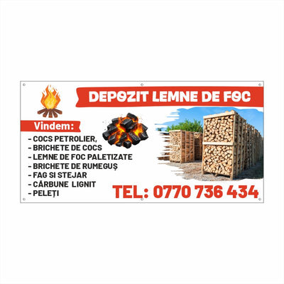 Banner Depozit Lemne de Foc cu Tiv și Capse Incluse – Lemne, Peleți și Combustibili