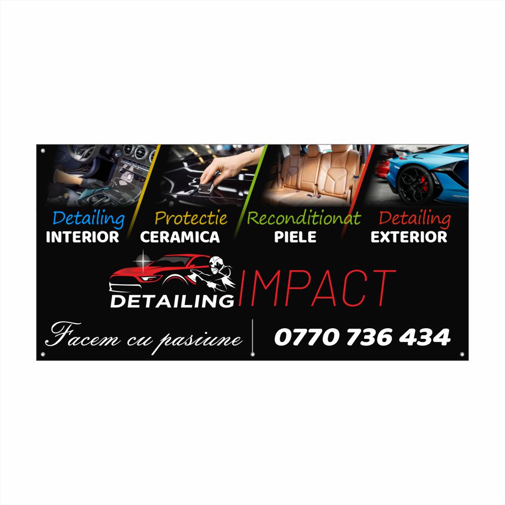 Banner Auto Detailing Premium cu Tiv și Capse Incluse – Interior, Exterior & Protecție Ceramică
