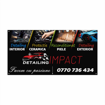 Banner Auto Detailing Premium cu Tiv și Capse Incluse – Interior, Exterior & Protecție Ceramică