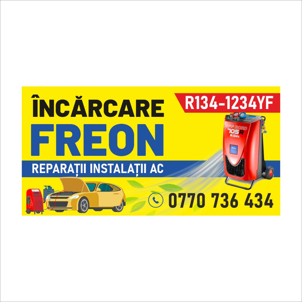 Banner Încărcare Freon Auto – Model profesional pentru service AC auto (personalizat)