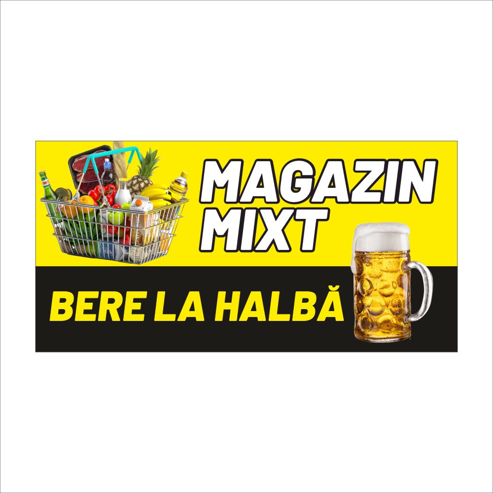 Banner Publicitar Personalizat magazin mixt cu Tiv și Capse – Rezistent Exterior, Vizibilitate Maximă