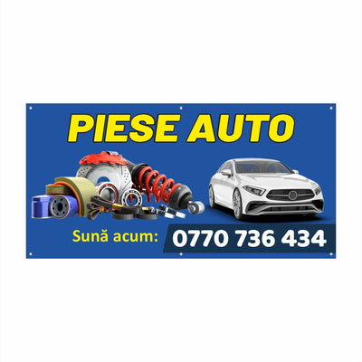 Banner Piese Auto Personalizat – Design Clar, Tiv și Capse Incluse