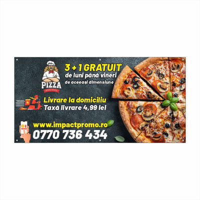 Banner Pizza Delivery 3+1 Gratuit cu Tiv și Capse Incluse – Livrare la Domiciliu