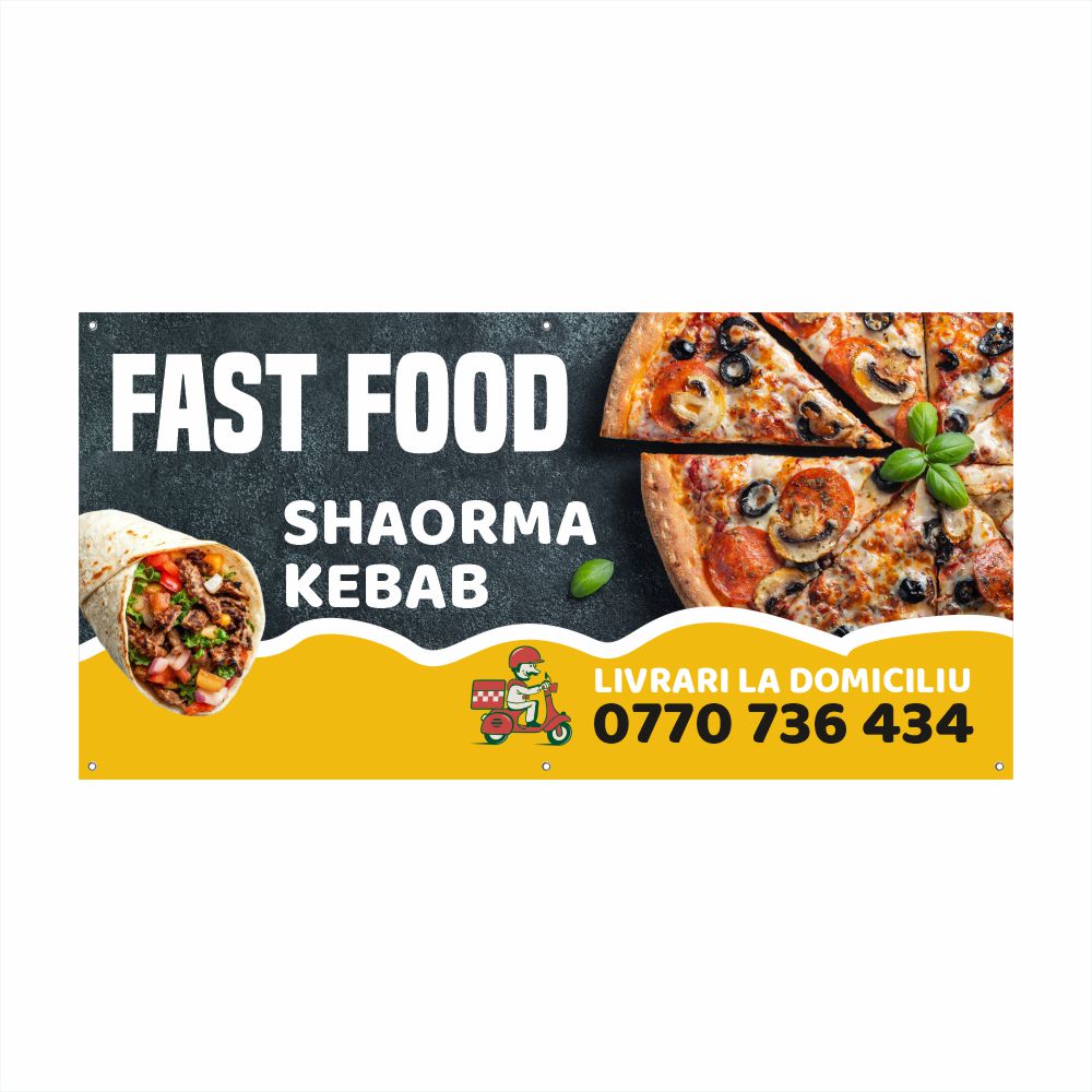 Banner Fast Food cu Tiv și Capse Incluse – Shaorma, Kebab & Pizza