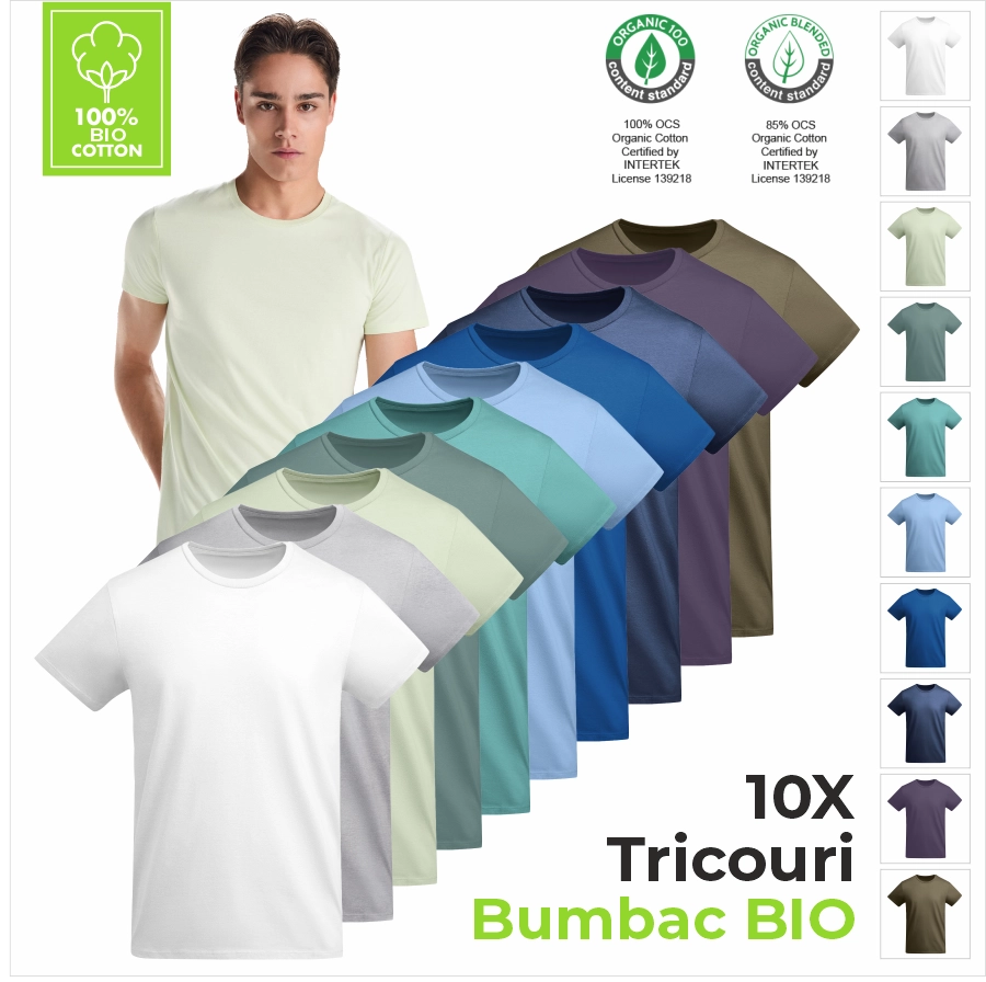Set 10 tricouri 100% bumbac BIO premium – culori moderne, XS–2XL, confort zilnic