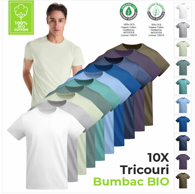 Set 10 tricouri 100% bumbac BIO premium – culori moderne, XS–2XL, confort zilnic