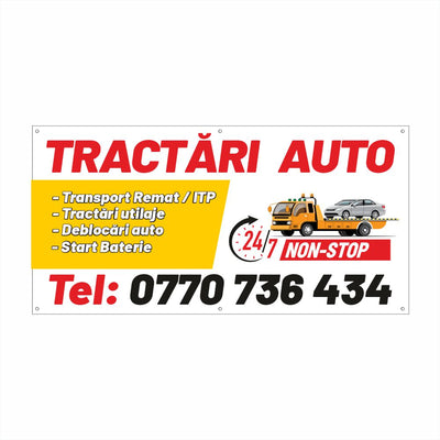 Banner Tractări Auto 24/7 cu Tiv și Capse Incluse – Non-Stop