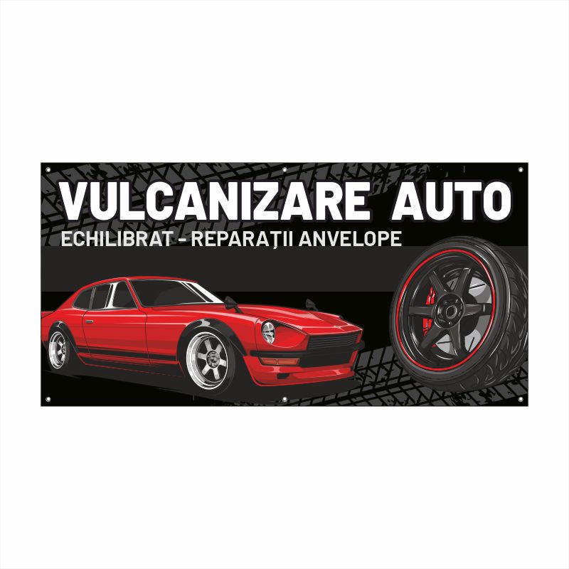 Banner Vulcanizare Auto cu Tiv și Capse Incluse – Echilibrat și Reparații Anvelope
